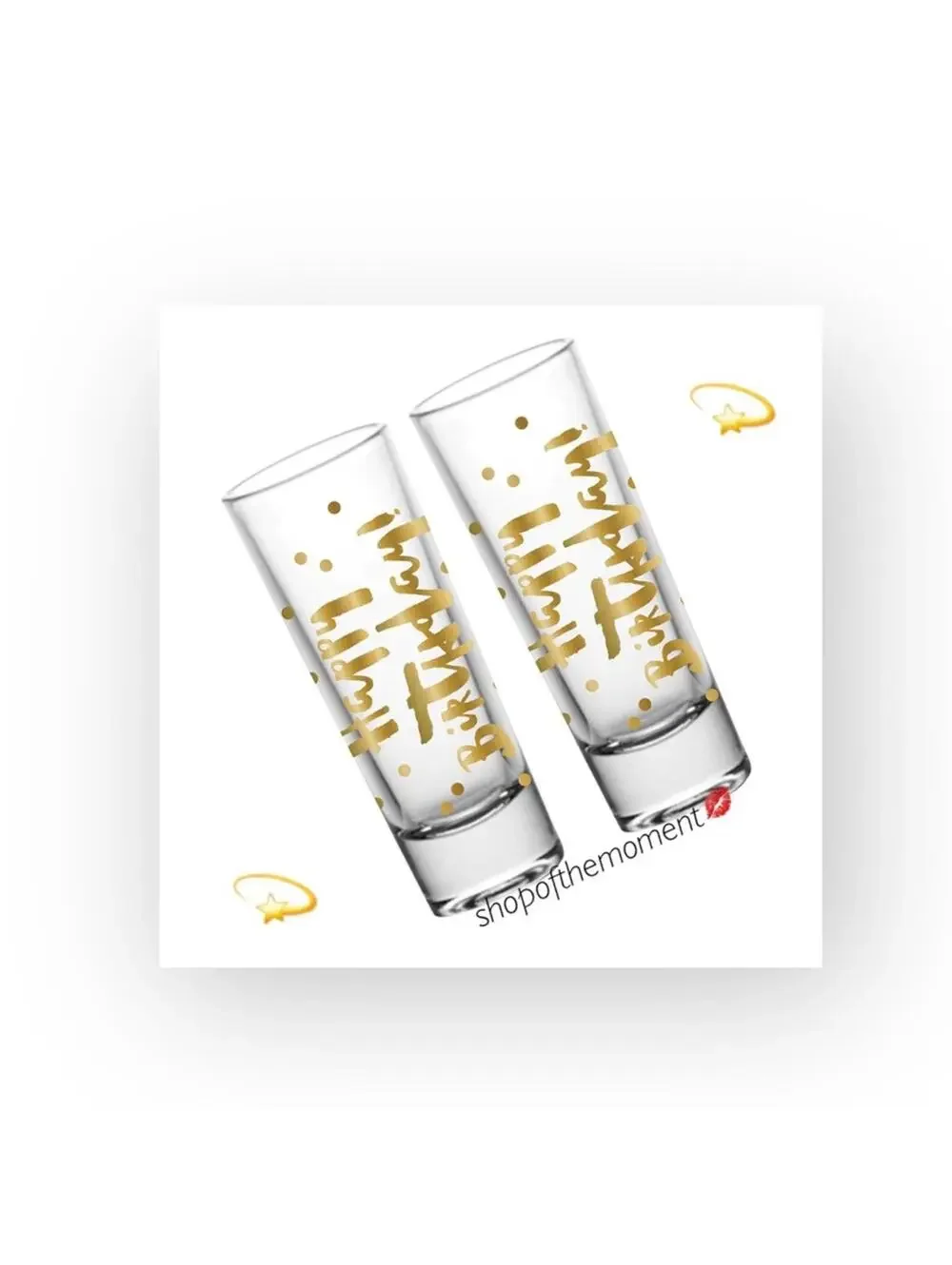 new Slant ✶ Happy Birthday Shot Glass Set2 ✶ Double Shot Glasses ✶ Gold Foil ✶